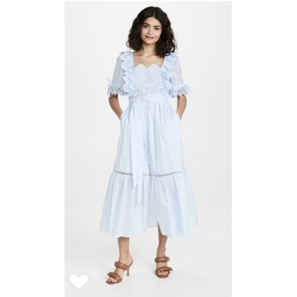 NEW Self Portrait size 6 Light Blue Floral Midi Dress embroidered cottage